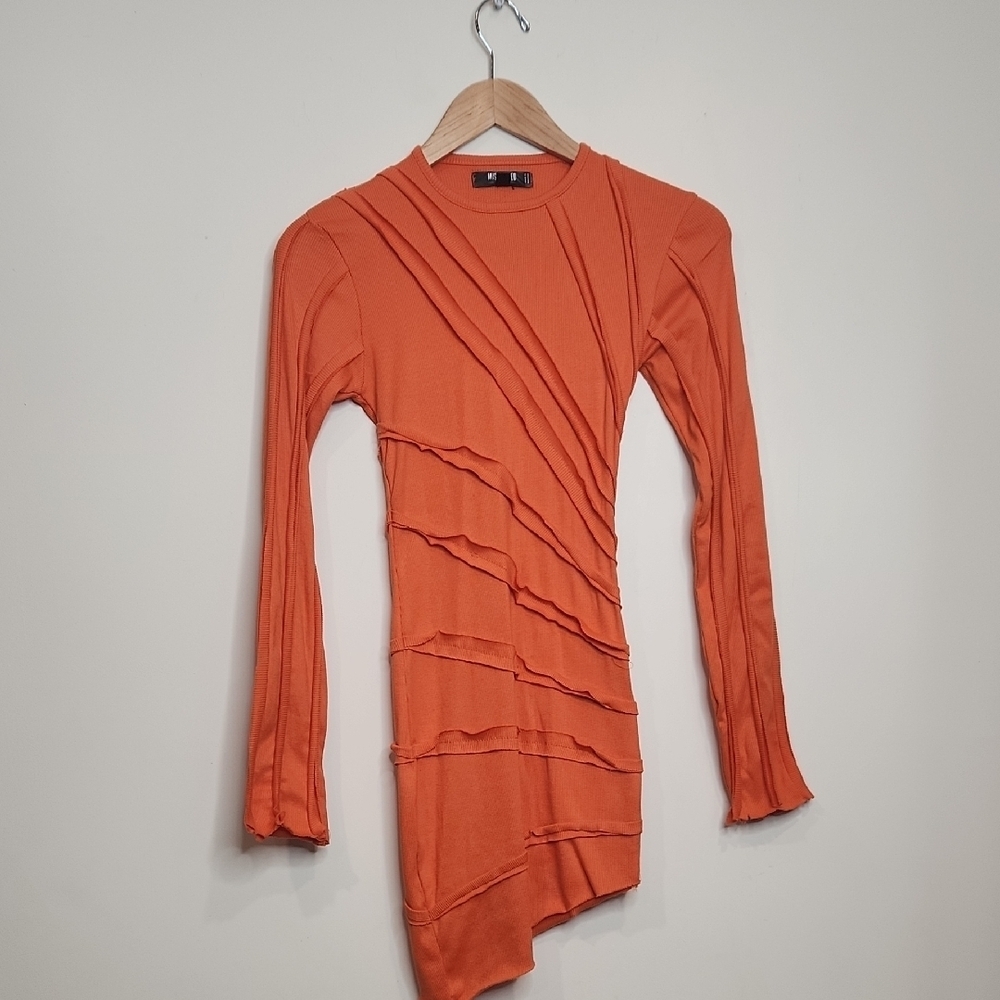 Missguided Orange Long Sleeve Asymmetrical Top